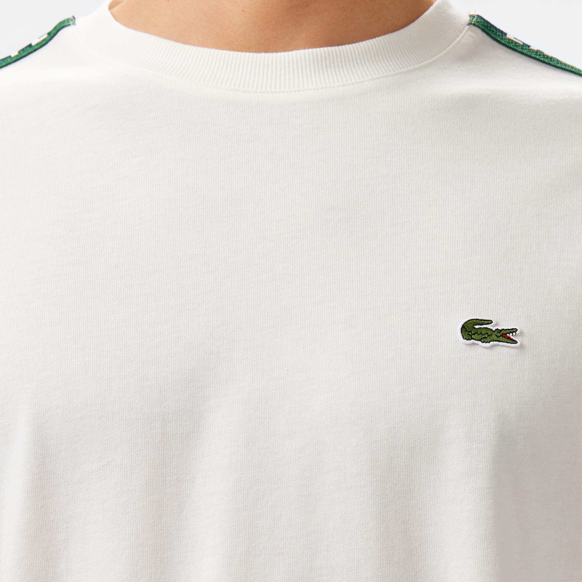 Lacoste Erkek Relaxed Fit Bisiklet Yaka Baskılı Beyaz T-Shirt