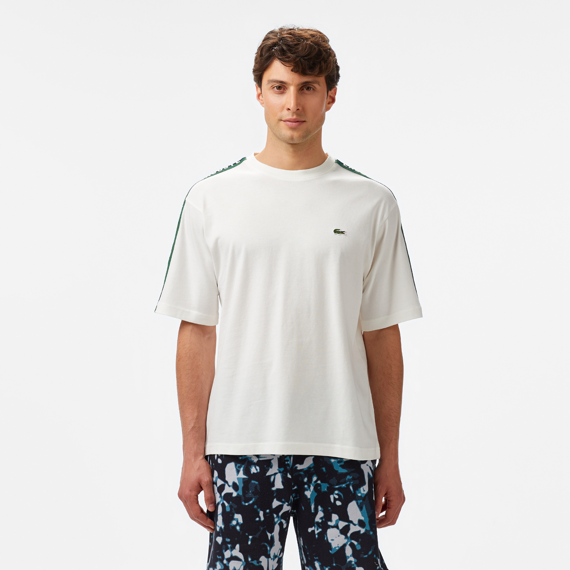  Lacoste Erkek Relaxed Fit Bisiklet Yaka Baskılı Beyaz T-Shirt