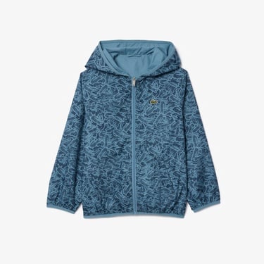  Çocuk Kapüşonlu Baskılı Mavi Ceket