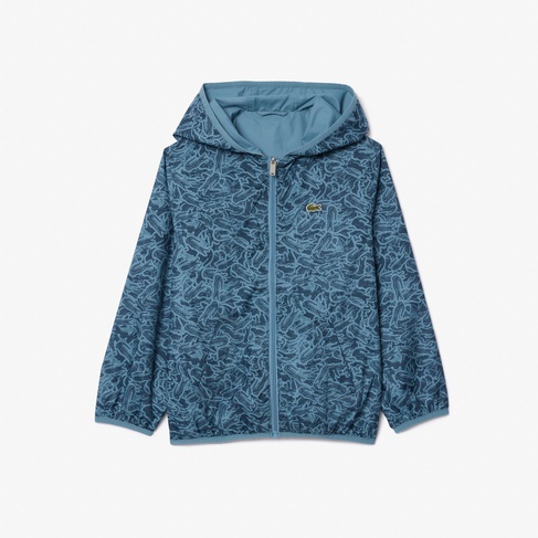  Çocuk Kapüşonlu Baskılı Mavi Ceket