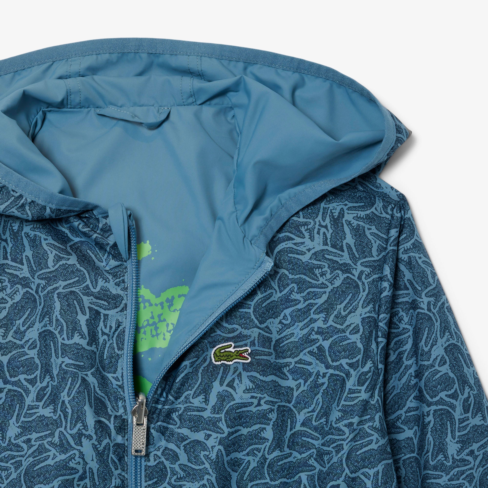 Çocuk Kapüşonlu Baskılı Mavi Ceket