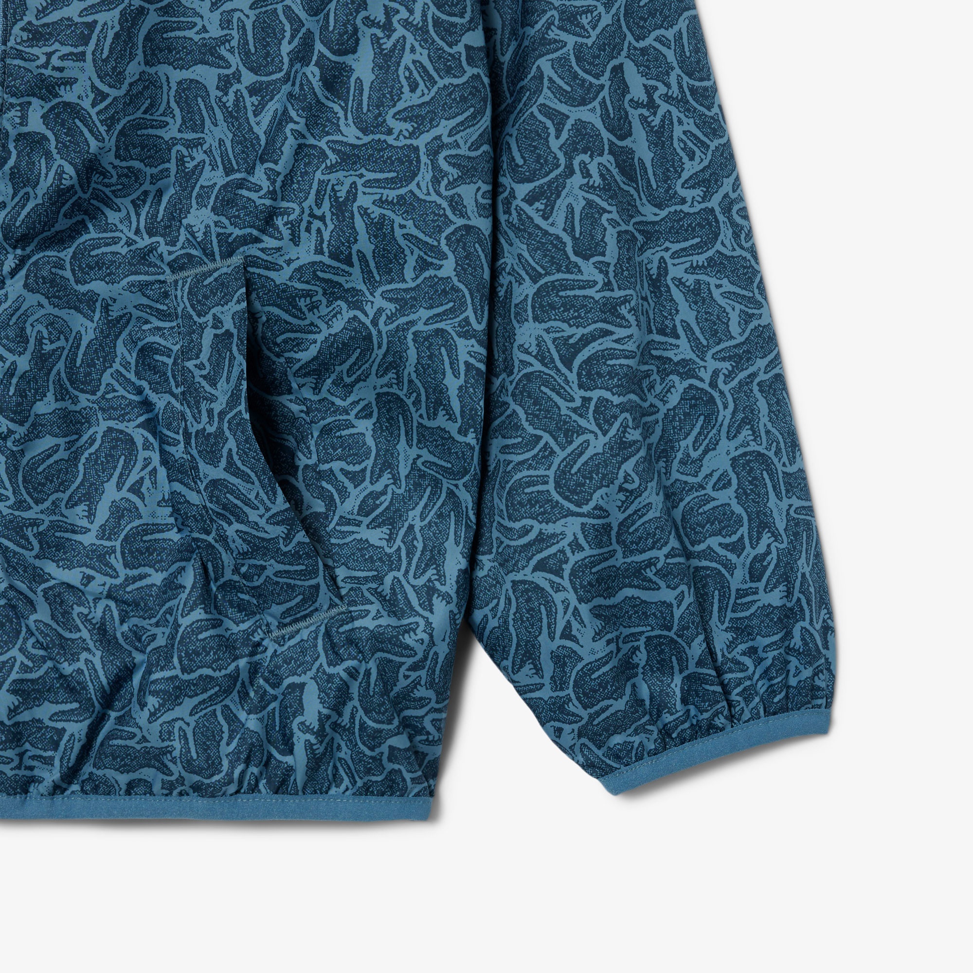 Çocuk Kapüşonlu Baskılı Mavi Ceket