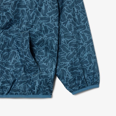  Çocuk Kapüşonlu Baskılı Mavi Ceket