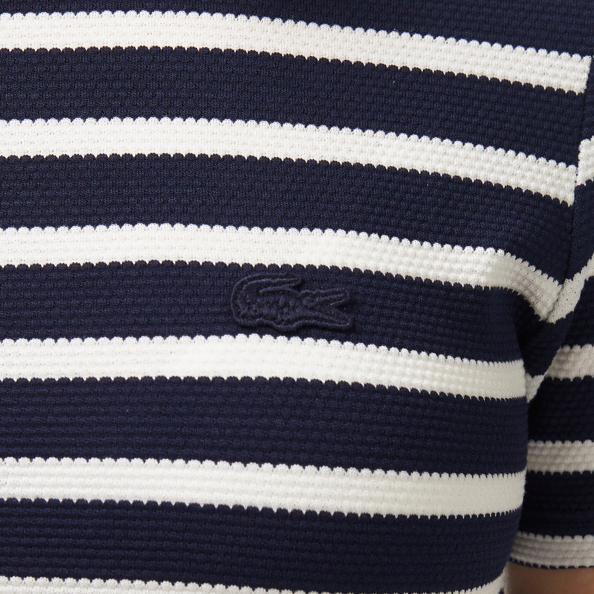 Lacoste Kadın Slim Fit Bisiklet Yaka Çizgili Lacivert T-Shirt