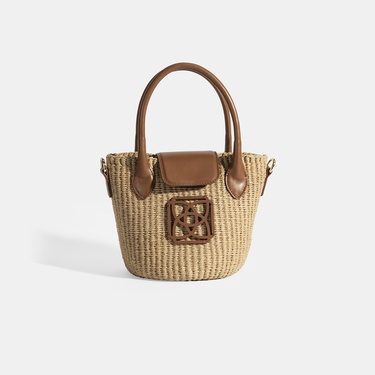  Kadın Taba Monogram Logolu Hasır Mini El Çantası