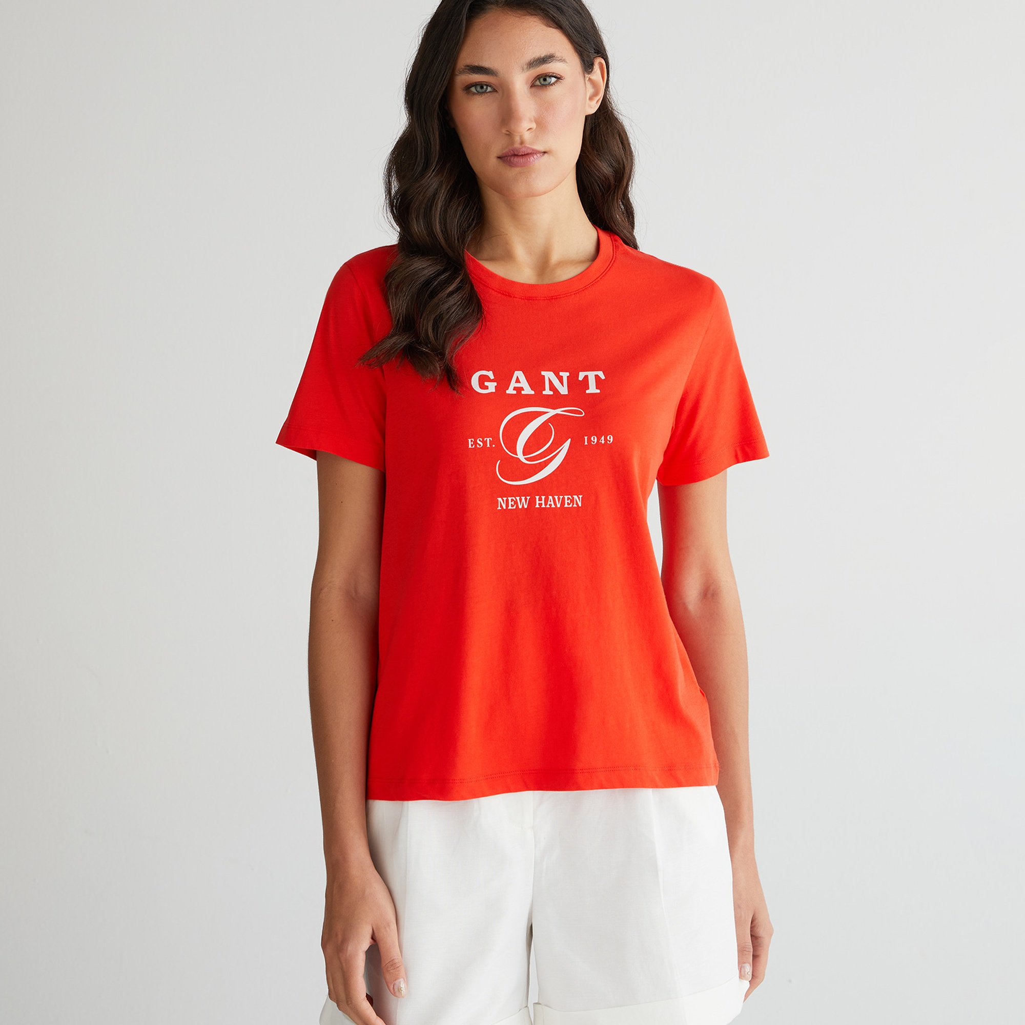 GANT Kadın Turuncu Regular Fit Bisiklet Yaka Logolu T-Shirt