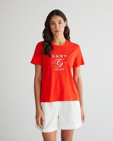 GANT Kadın Turuncu Regular Fit Bisiklet Yaka Logolu T-Shirt