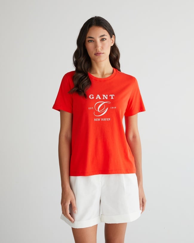  GANT Kadın Turuncu Regular Fit Bisiklet Yaka Logolu T-Shirt