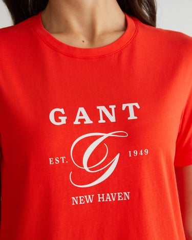  GANT Kadın Turuncu Regular Fit Bisiklet Yaka Logolu T-Shirt