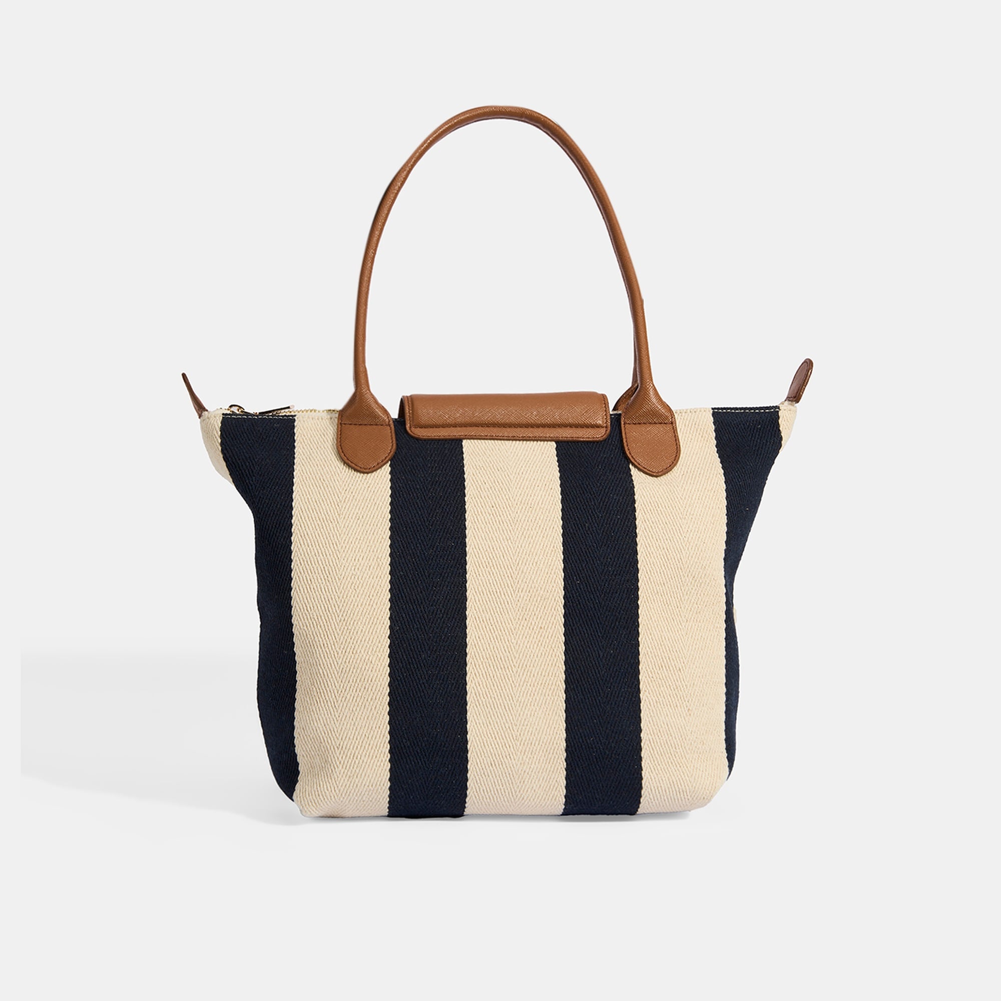 Kadın Monogram Logolu Lacivert Çizgili Kumaş Midi Omuz Çantası