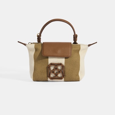  Kadın Monogram Logolu Vizon Çizgili Kumaş El Çantası