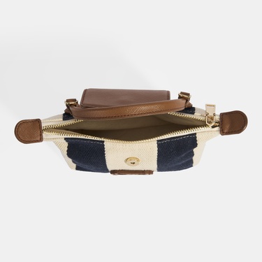  Kadın Monogram Logolu Lacivert Çizgili Kumaş El Çantası