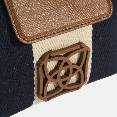  Kadın Monogram Logolu Lacivert Çizgili Kumaş El Çantası