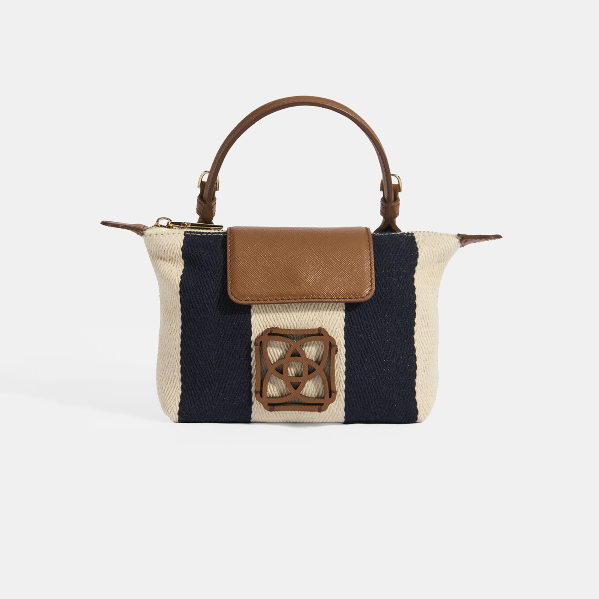 Kadın Monogram Logolu Lacivert Çizgili Kumaş El Çantası