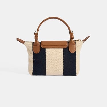 Kadın Monogram Logolu Lacivert Çizgili Kumaş El Çantası