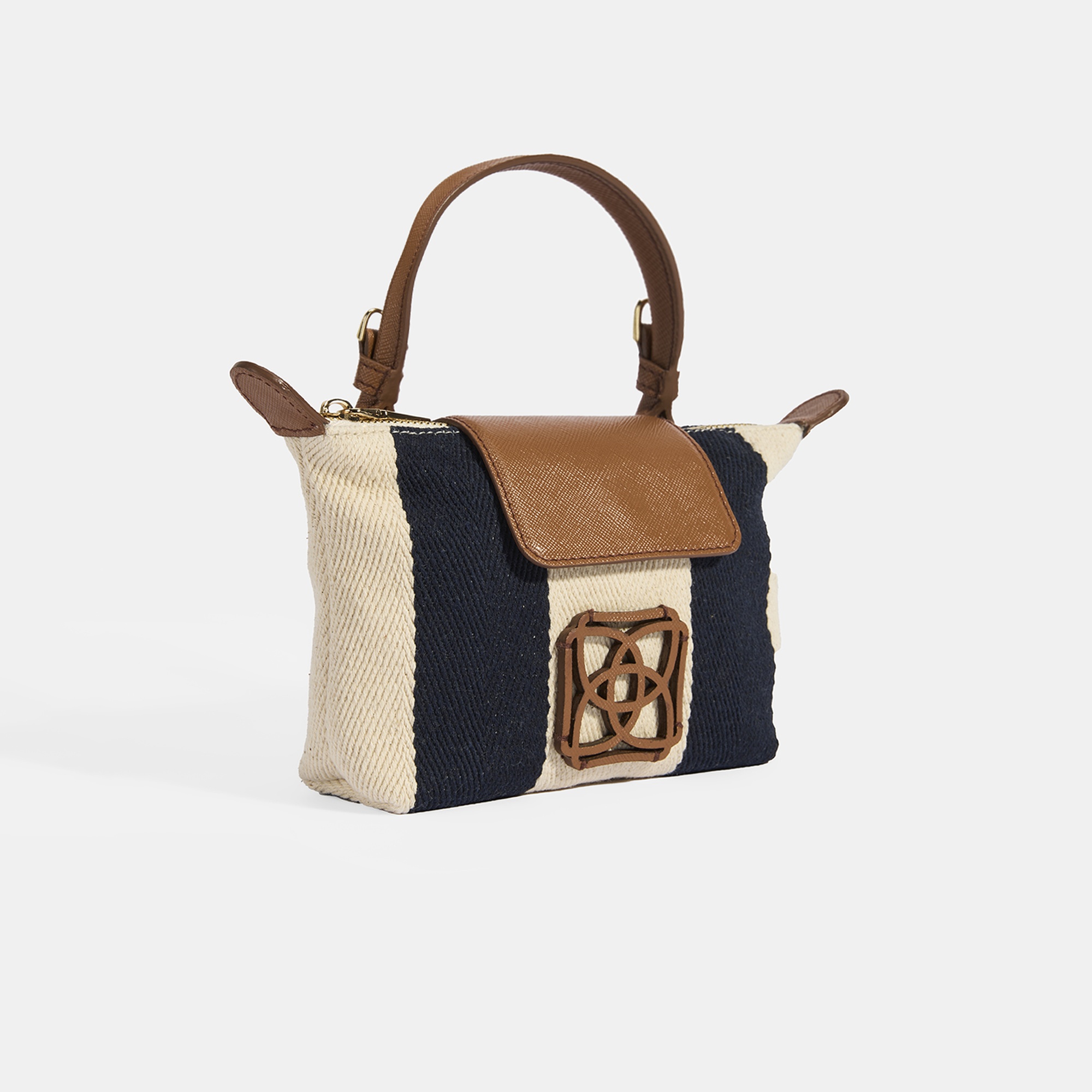 Kadın Monogram Logolu Lacivert Çizgili Kumaş El Çantası