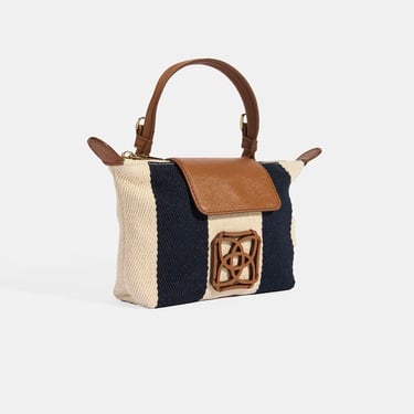  Kadın Monogram Logolu Lacivert Çizgili Kumaş El Çantası