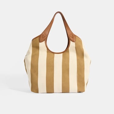  Kadın Monogram Logolu Vizon Çizgili Kumaş Omuz Çantası