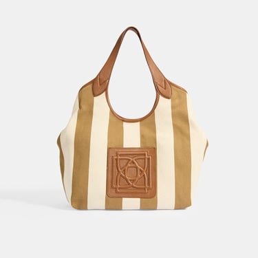  Kadın Monogram Logolu Vizon Çizgili Kumaş Omuz Çantası