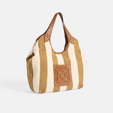  Kadın Monogram Logolu Vizon Çizgili Kumaş Omuz Çantası