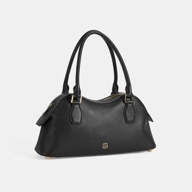  Kadın Siyah Deri Çanta Aksesuarlı Büyük Omuz Çantası