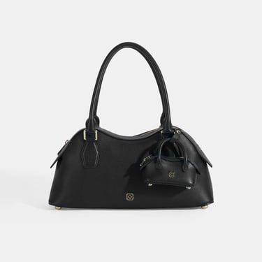  Kadın Siyah Deri Çanta Aksesuarlı Büyük Omuz Çantası