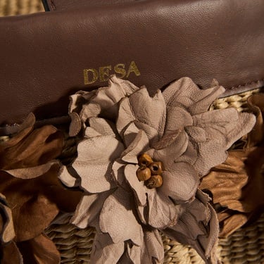  Kadın Kahve Çiçek Detaylı Hasır Omuz Çantası