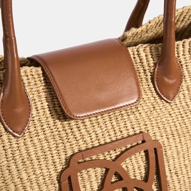  Kadın Taba Monogram Logolu Hasır Omuz Çantası