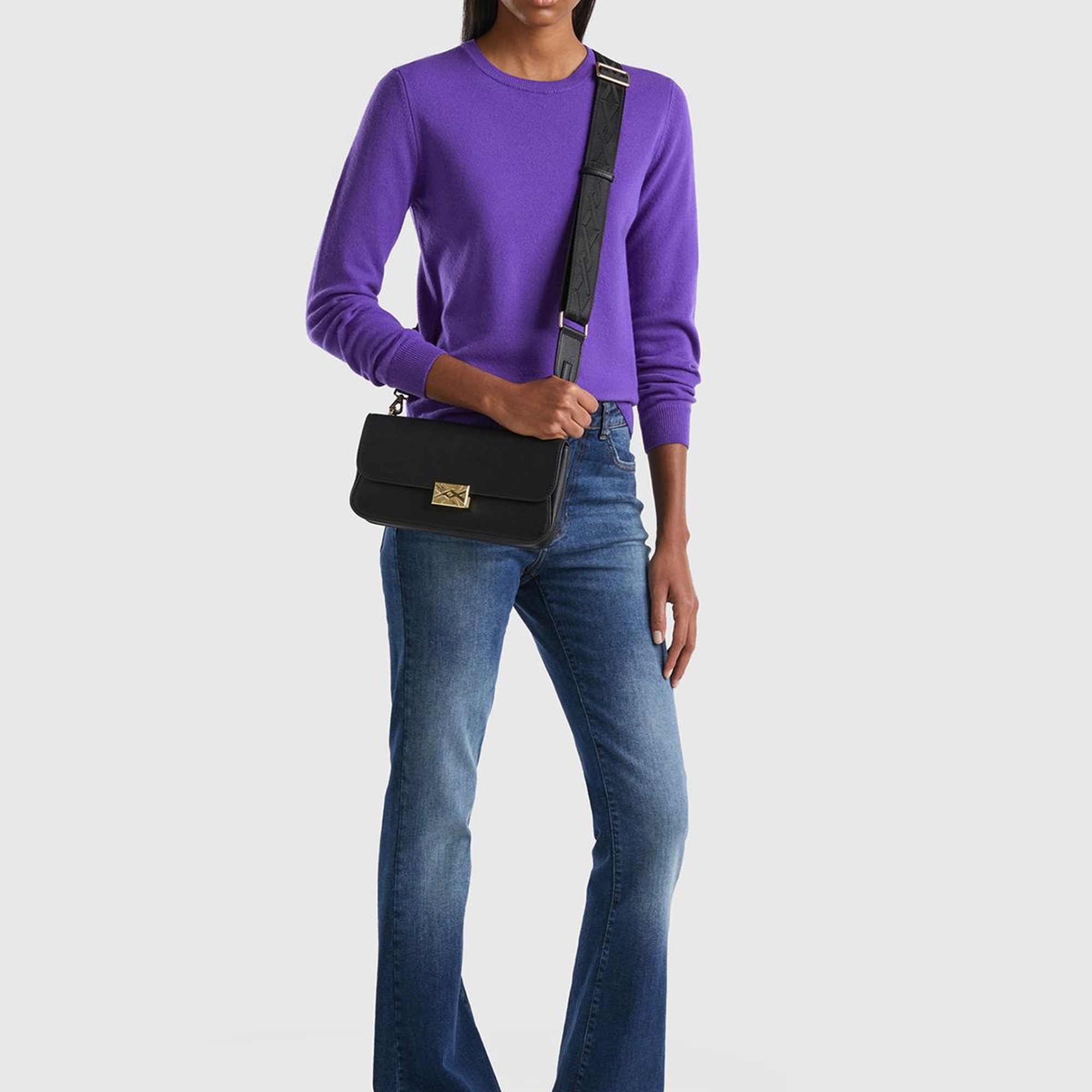 Kadın Mor Bisiklet Yaka Merino Kazak