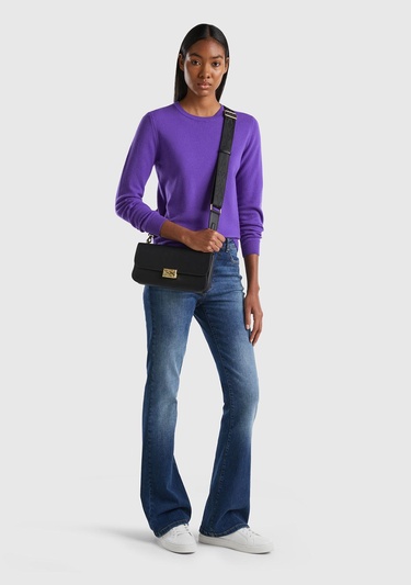  Kadın Mor Bisiklet Yaka Merino Kazak