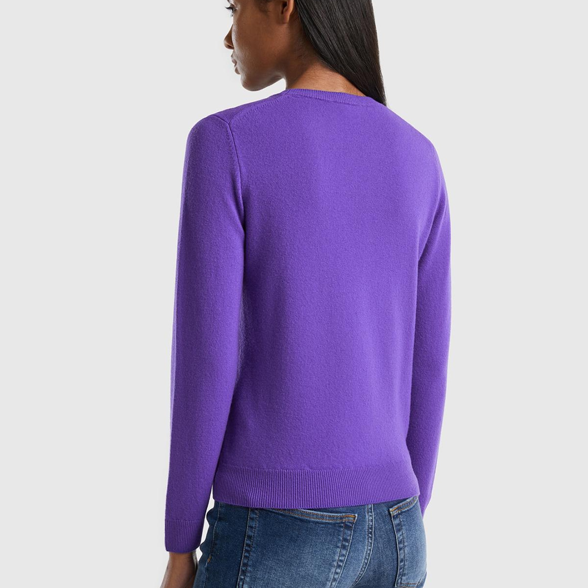 Kadın Mor Bisiklet Yaka Merino Kazak