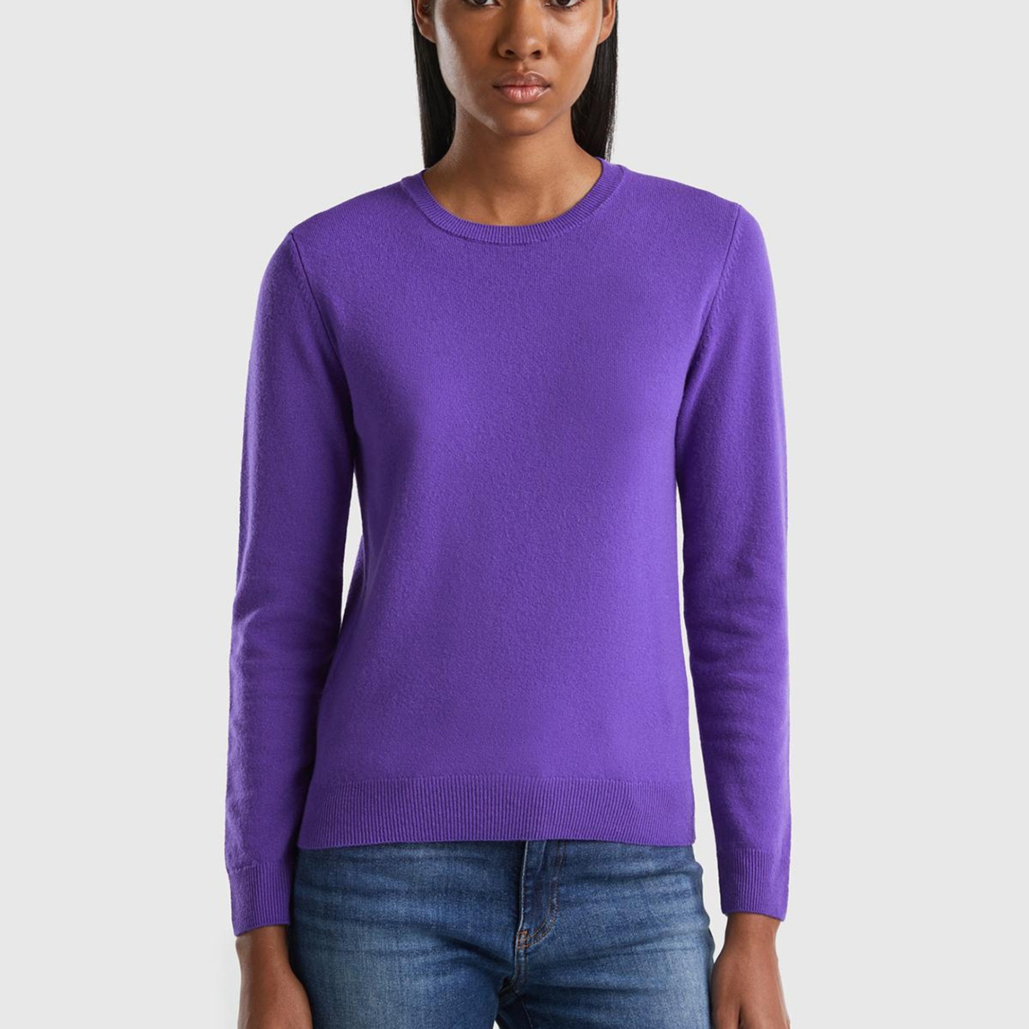 Kadın Mor Bisiklet Yaka Merino Kazak