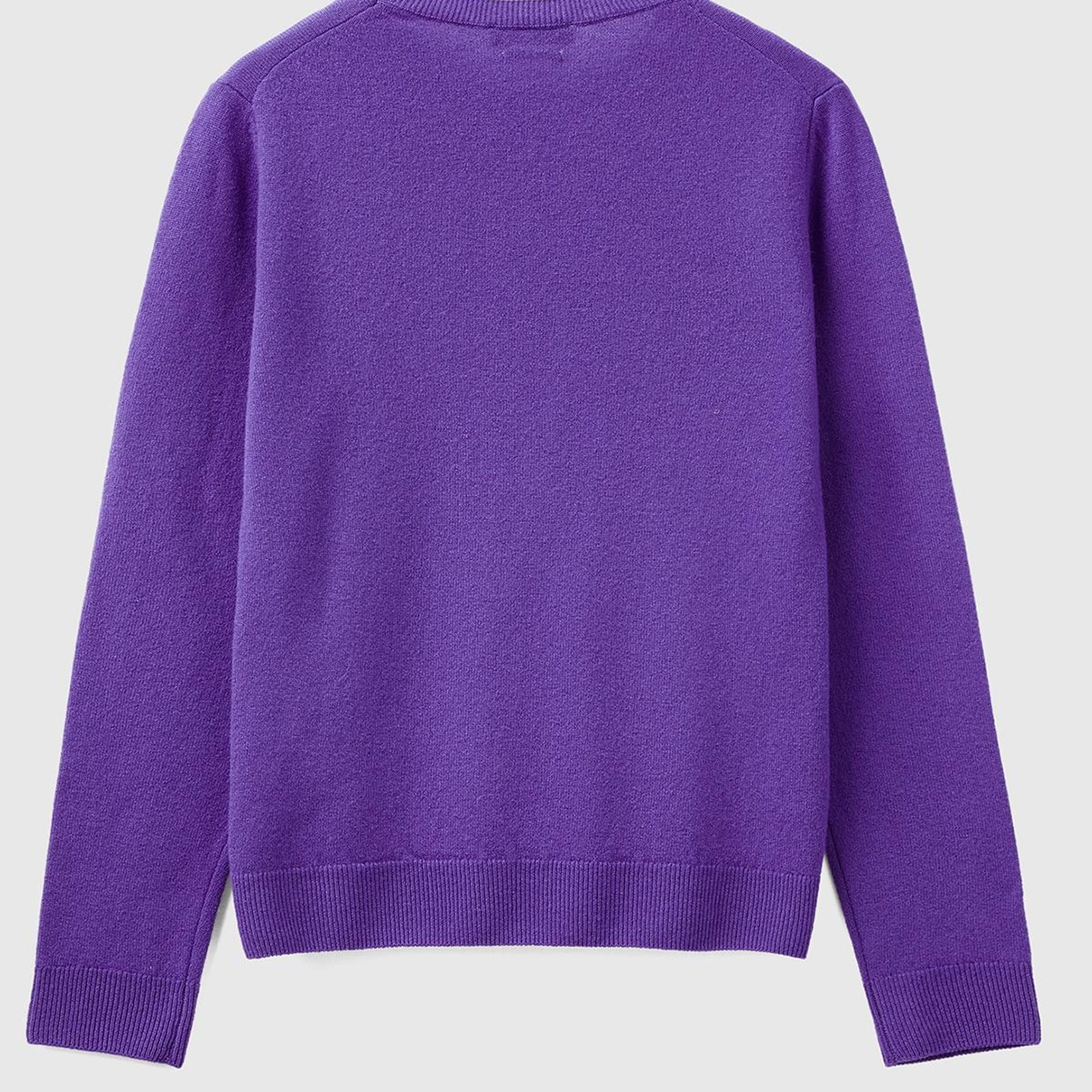 Kadın Mor Bisiklet Yaka Merino Kazak