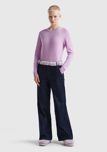  Kadın Lila Bisiklet Yaka Merino Kazak