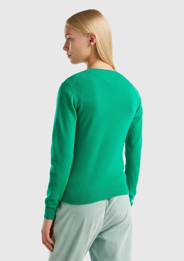  Kadın Yeşil Bisiklet Yaka Merino Kazak