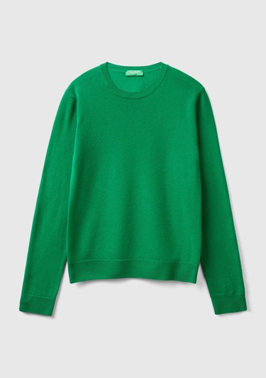  Kadın Yeşil Bisiklet Yaka Merino Kazak