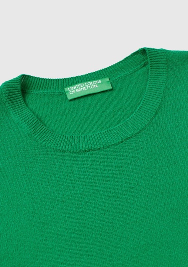  Kadın Yeşil Bisiklet Yaka Merino Kazak