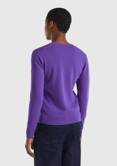  Kadın Mor V Yaka Merino Kazak