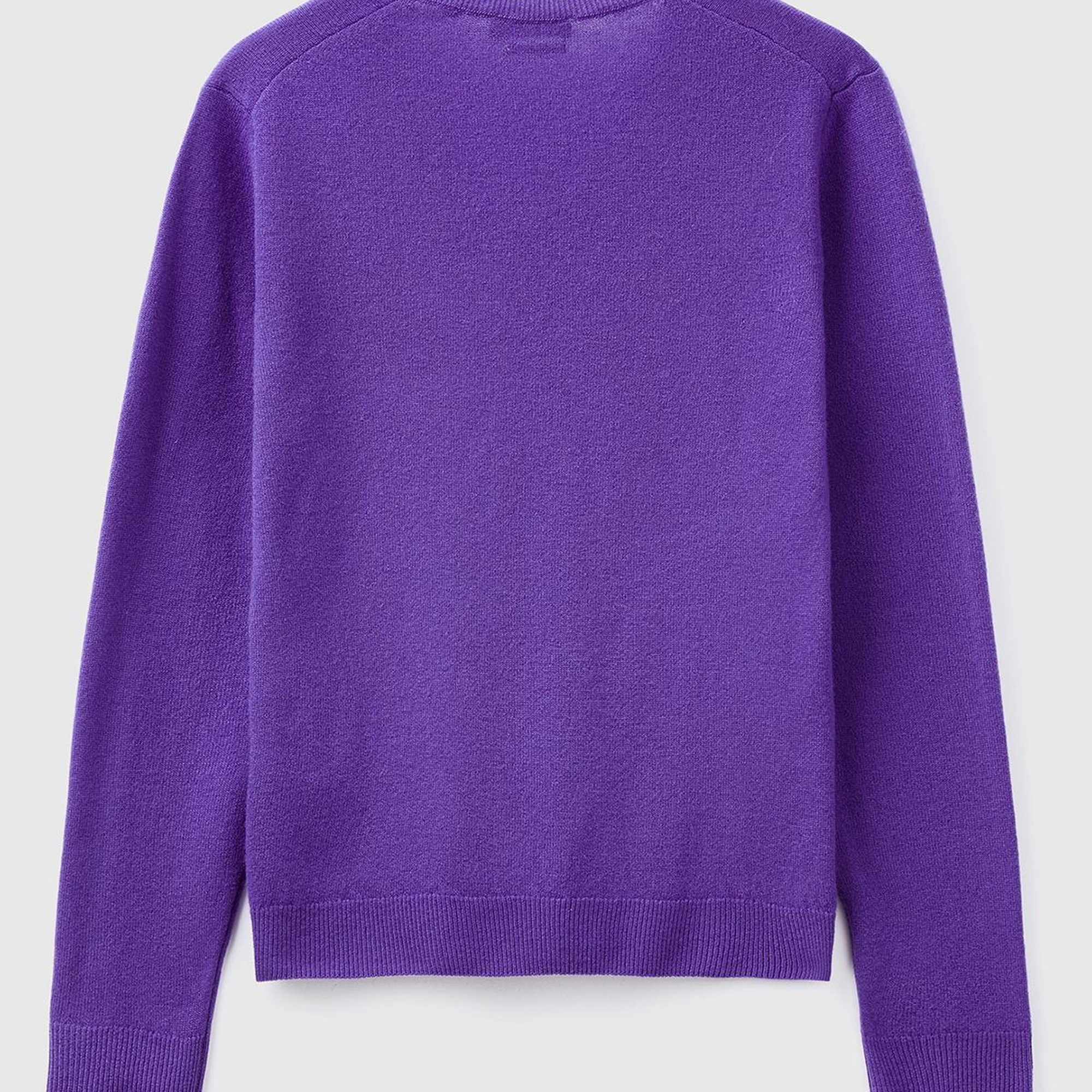 Kadın Mor V Yaka Merino Kazak