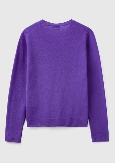  Kadın Mor V Yaka Merino Kazak