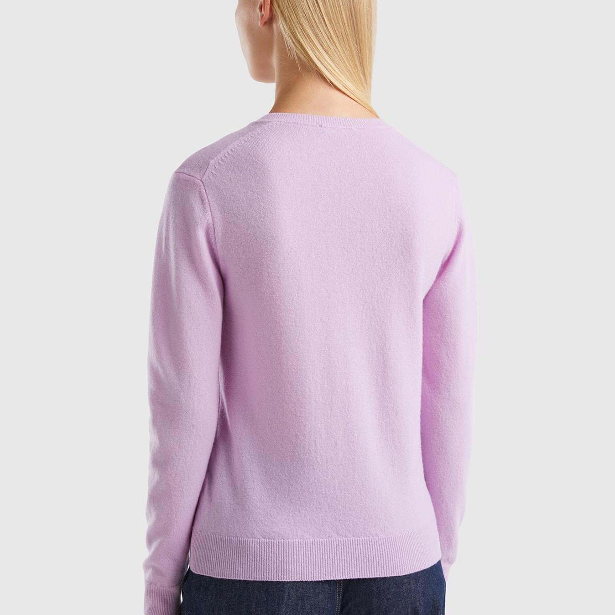 Kadın Lila V Yaka Merino Kazak