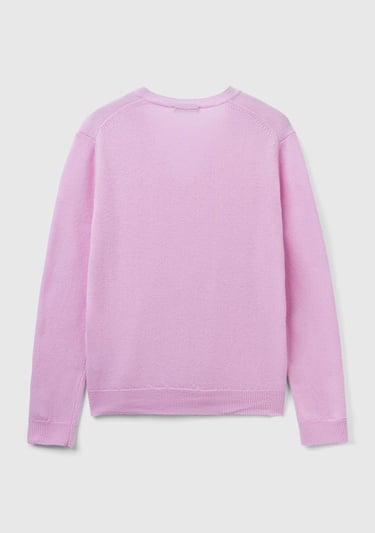  Kadın Lila V Yaka Merino Kazak