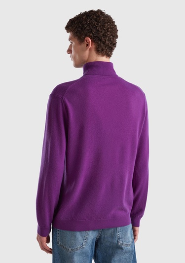  Erkek Mor Boğazlı Merino Kazak