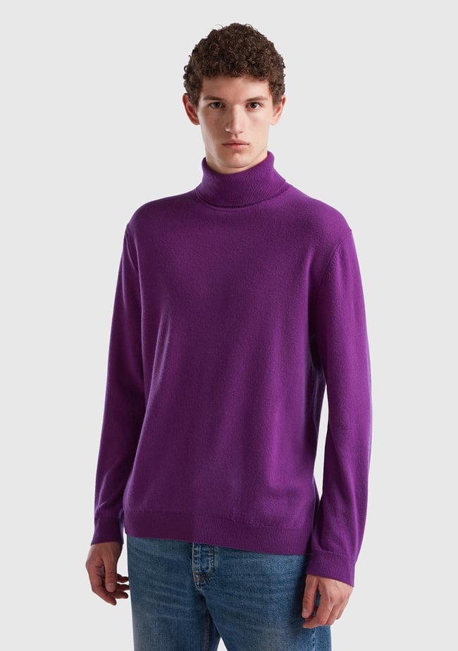  Erkek Mor Boğazlı Merino Kazak