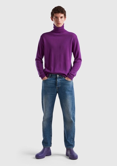  Erkek Mor Boğazlı Merino Kazak