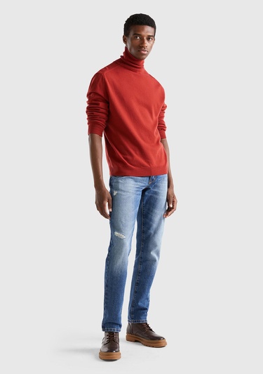  Erkek Bordo Boğazlı Merino Kazak