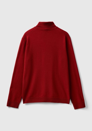  Erkek Bordo Boğazlı Merino Kazak