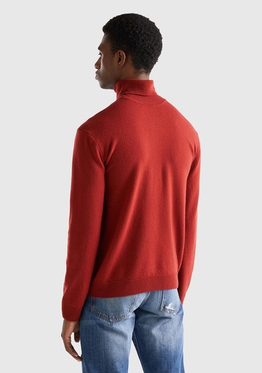  Erkek Bordo Boğazlı Merino Kazak