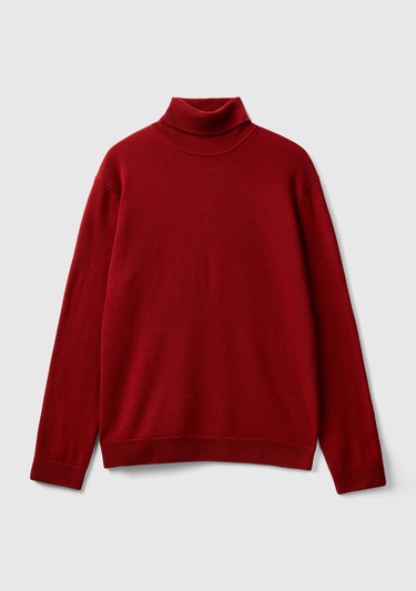  Erkek Bordo Boğazlı Merino Kazak