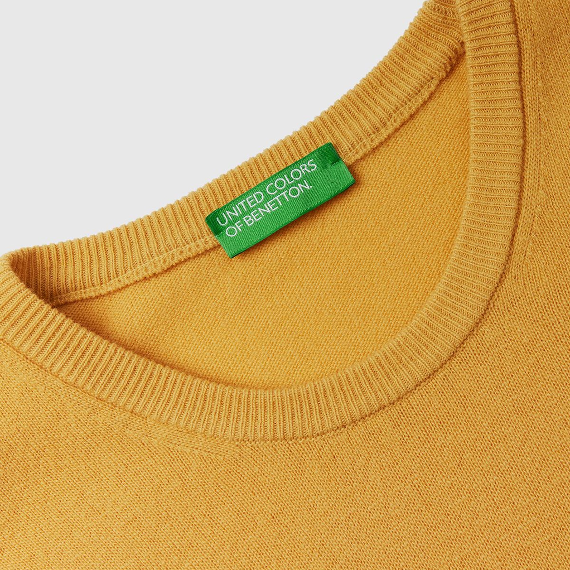 Erkek Safran Sarısı Bisiklet Yaka Merino Kazak